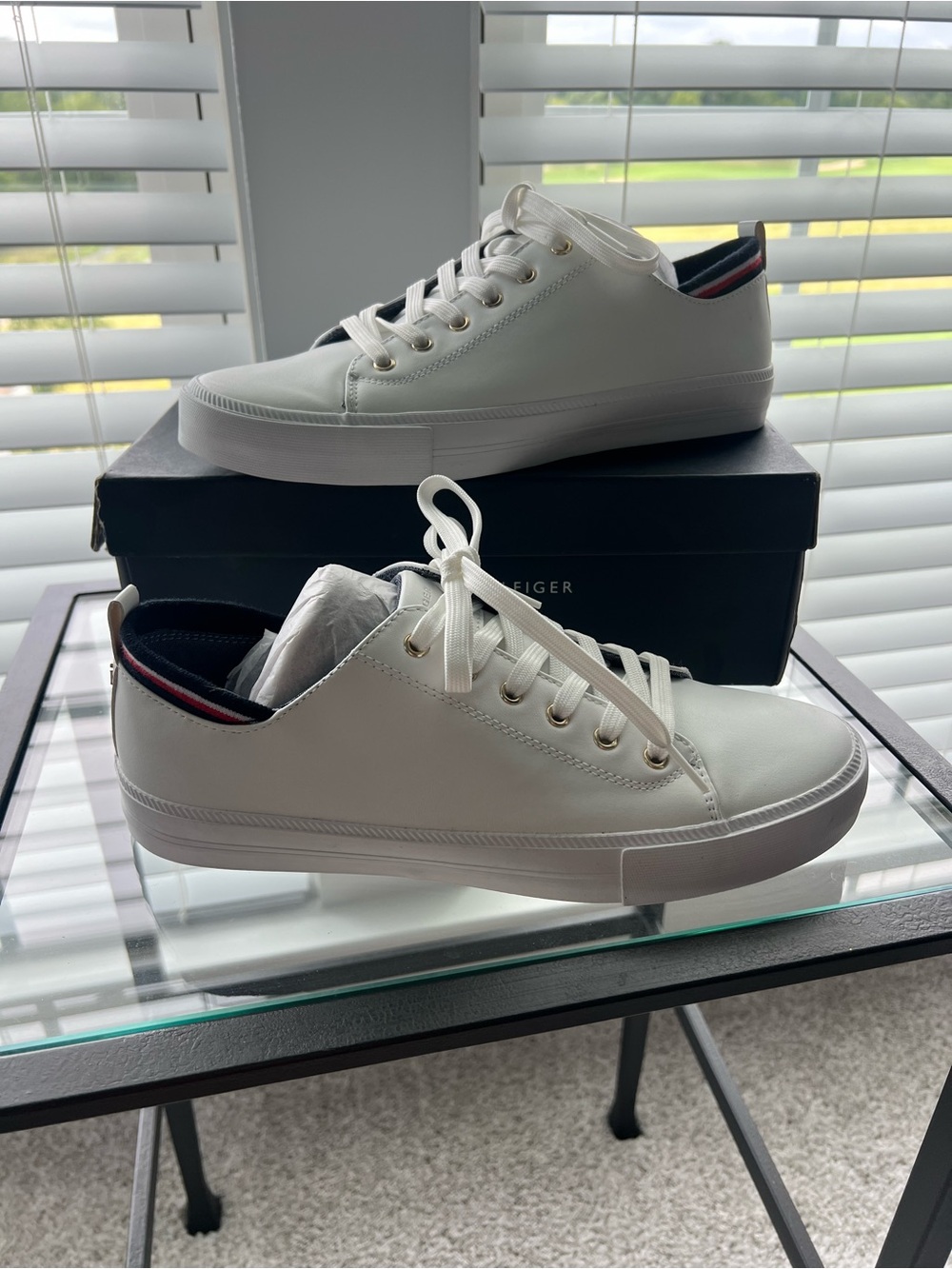 Tommy Hilfiger White Men’s Low-Top Sneakers with Navy & Red Trim